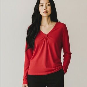 J. Jill Peruvian Pima Cotton Red V Neck Button Long Sleeve Top M 2 for $30
